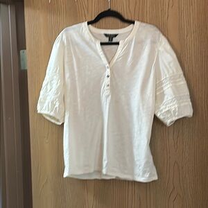 Ralph Lauren Lace Trim Sleeve Henley Tee- Mascarpone
